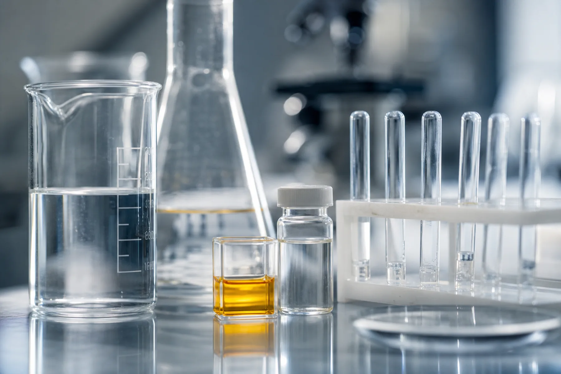 Prozirne laboratorijske posude u mekoj svetlosti